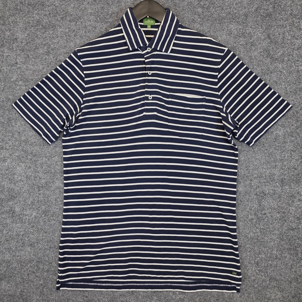 Sid Mashburn Polo Shirt Mens M Navy Blue White Pique Preppy Short Sleeve Cotton